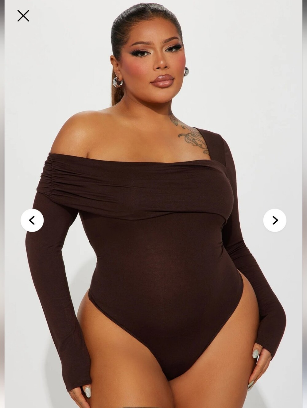 Fashion Nova Brown Off-Shoulder Long Sleeve Bodysuit